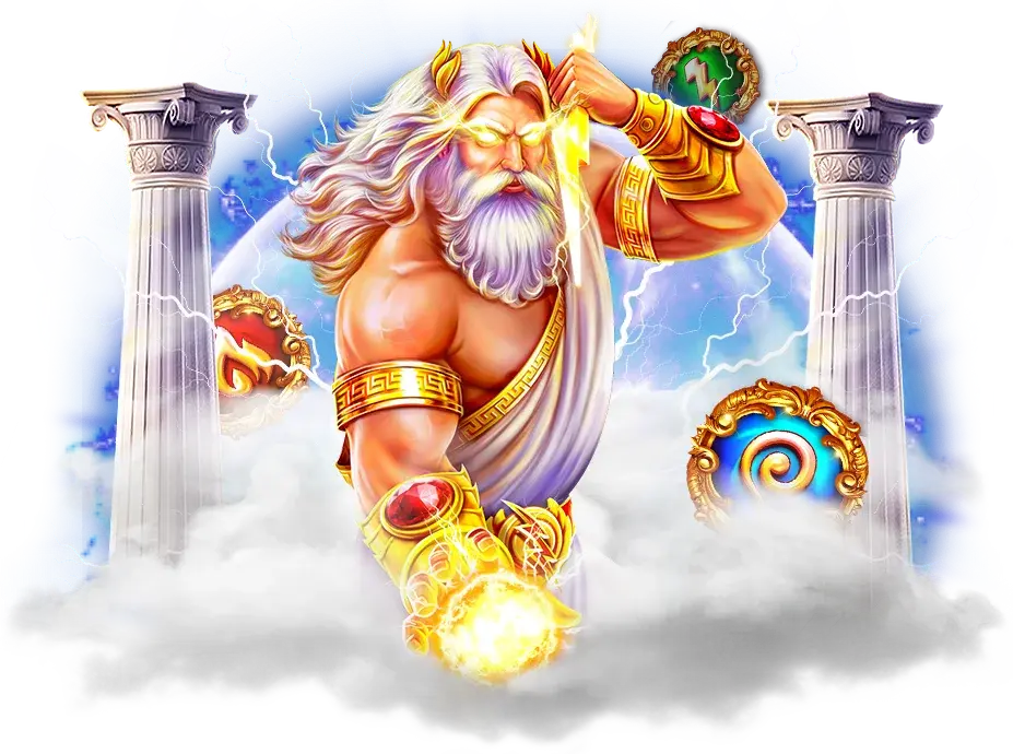 Zeus channels lightning over marble columns in the BlitzBet Canada welcome artwork